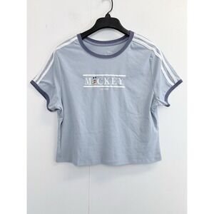 Disney Mickey Mouse Top Women's XXL(20) Cropped Embroider 90s Y2K Blue